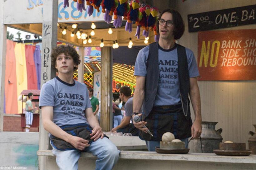 Jesse Eisenberg as James and Martin Starr as Joel in "Adventureland."