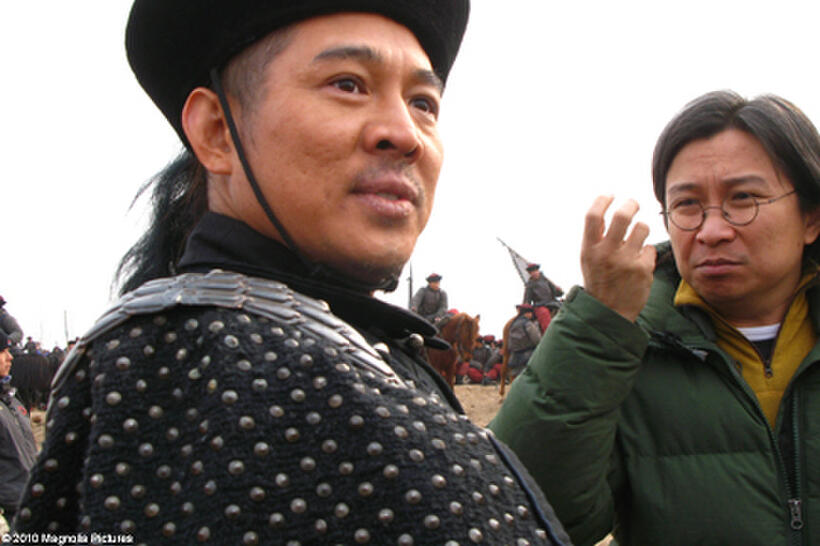 Jet Li and director Peter Chan on the set of "The Warlords."