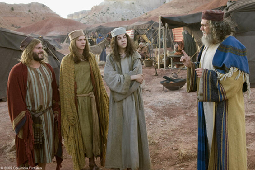 Jack Black as Zed, Michael Cera as Oh, Christopher Mintz-Plasse as Isaac and Hank Azaria as Abraham in "Year One."