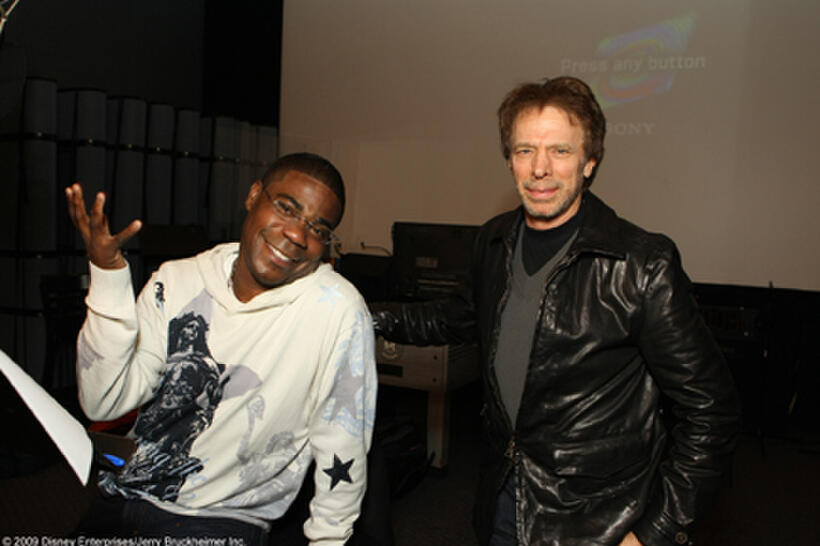 Actor Tracy Morgan and producer Jerry Bruckheimer on the set of "G-Force."