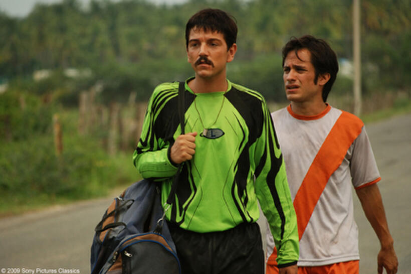 Diego Luna as Beto and Gael Garcia Bernal as Tato in "Rudo y Cursi."