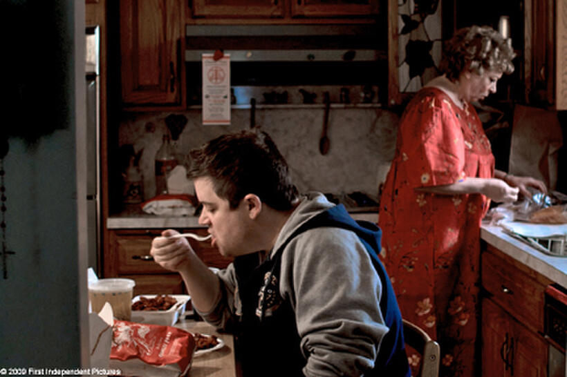 Patton Oswalt as Paul and Marcia Jean Kurtz as Paul's mother in "Big Fan."