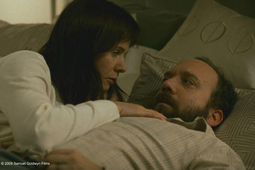 Emily Watson as Claire and Paul Giamatti as himself in "Cold Souls."