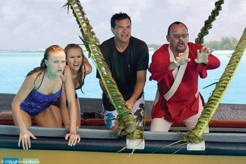 Malin Akerman as Ronnie, Kristen Bell as Cynthia, Jason Bateman as Jason and Jean Reno as Monsieur Marcel in "Couples Retreat."