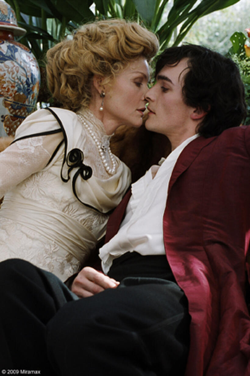 Michelle Pfeiffer as Lea de Lonval and Rupert Friend as Cheri in "Cheri."