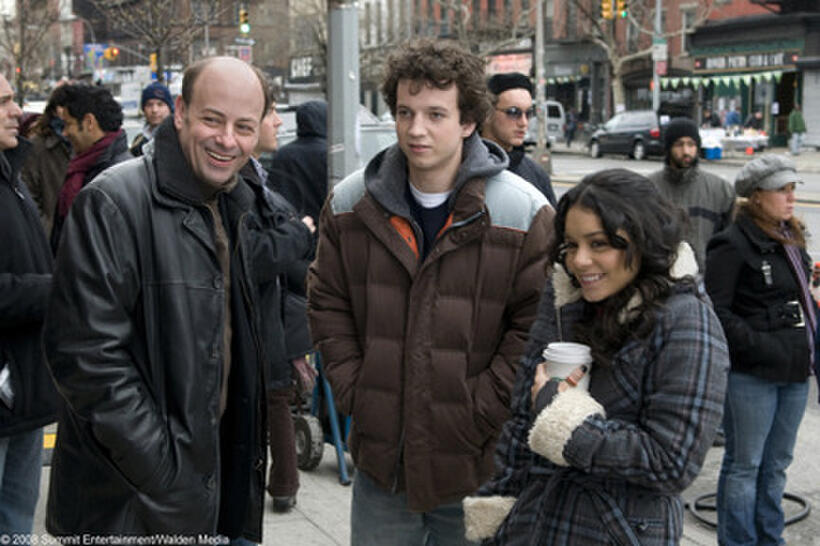 Director Todd Graff, Gaelan Connell and Vanessa Hudgens on the set of "Bandslam."