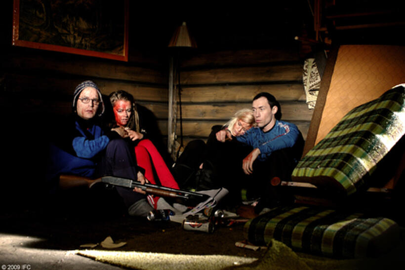Vegar Hoel as Martin, Charlotte Frogner as Hanna, Evy Kasseth R?sten as Liv and Stig Frode Henriksen as Roy in "Dead Snow."