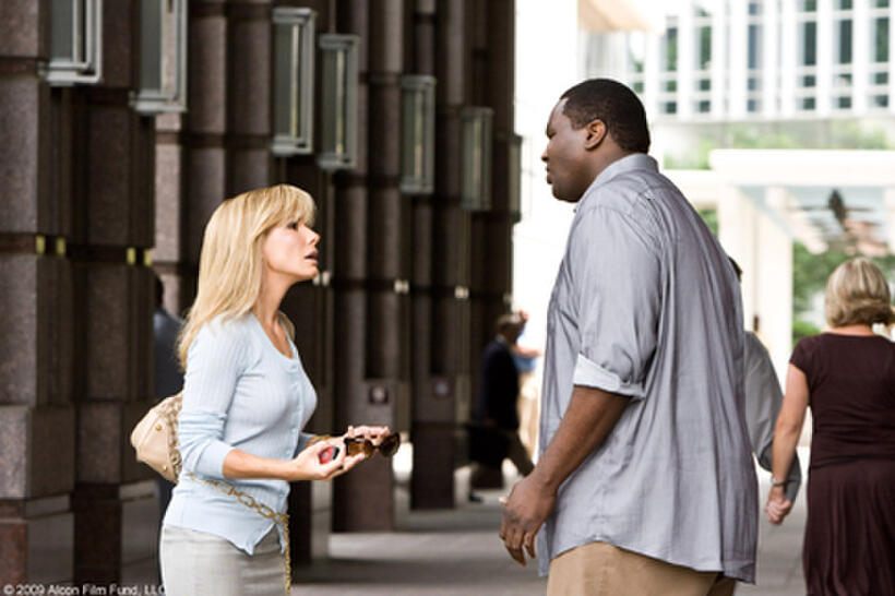 Sandra Bullock as Leigh Anne Tuohy and Quinton Aaron as Michael Oher in "The Blind Side."
