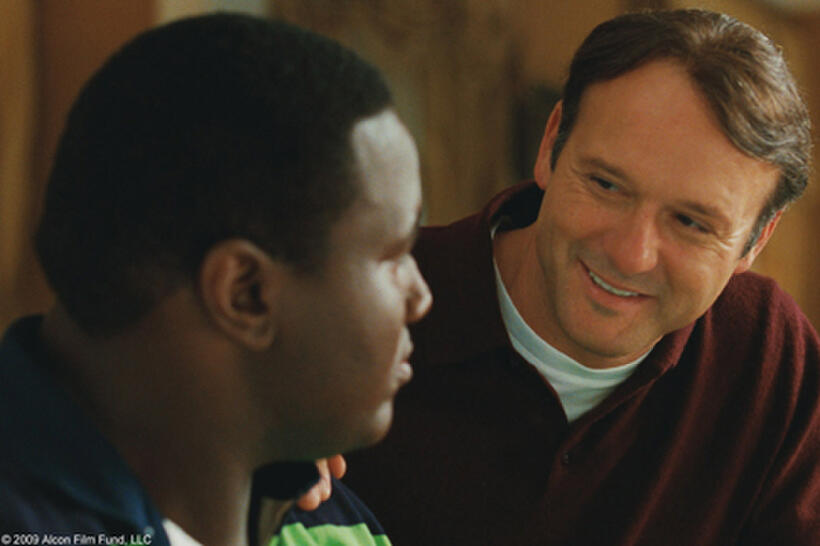 Quinton Aaron as Michael Oher and Tim McGraw as Sean Tuohy in "The Blind Side."