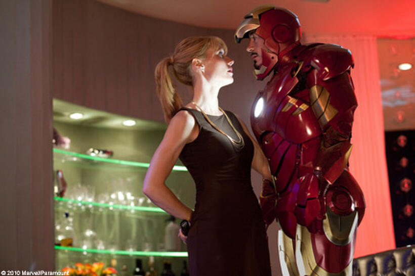 Gwyneth Paltrow as Pepper Potts and Robert Downey Jr. as Tony Stark/Iron Man in "Iron Man 2."