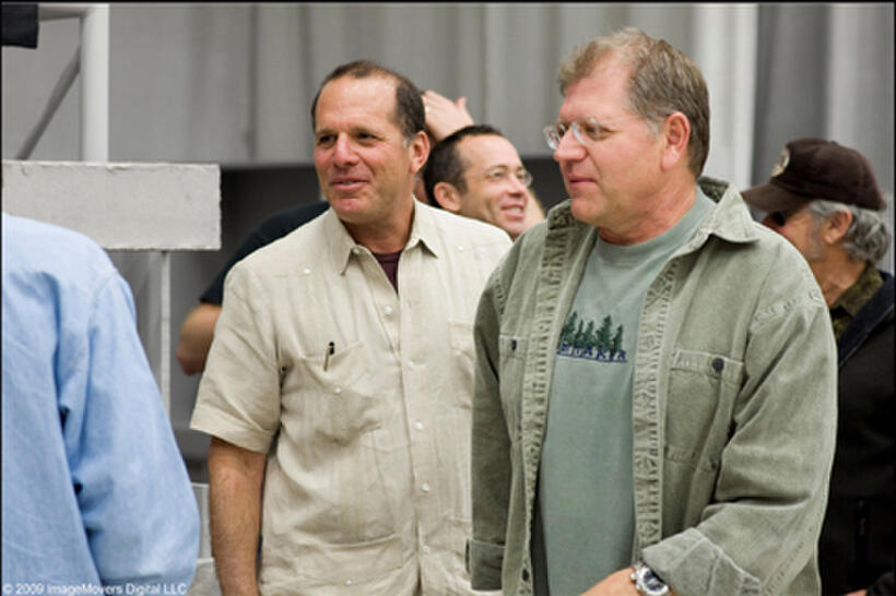 Producer Jack Rapke and writer-director-producer Robert Zemeckis on the set of "Disney's A Christmas Carol."