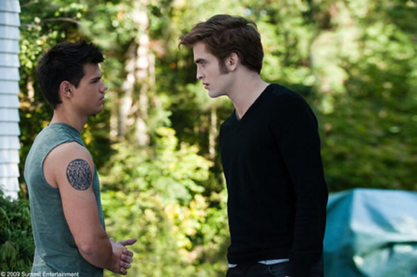 Taylor Lautner as Jacob and Robert Pattinson as Edward in "The Twilight Saga: Eclipse."
