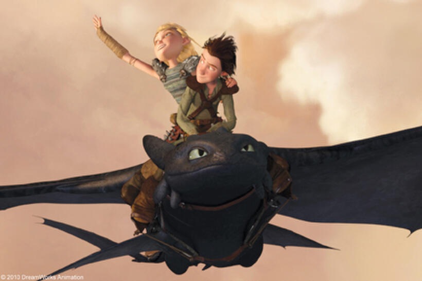 Astrid, Hiccup and Toothless in "How to Train Your Dragon."