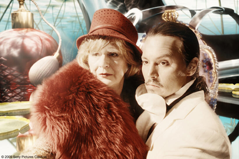 Maggie Steed as LV Woman and Johnny Depp as Imaginarium Tony 1 in "The Imaginarium of Doctor Parnassus."