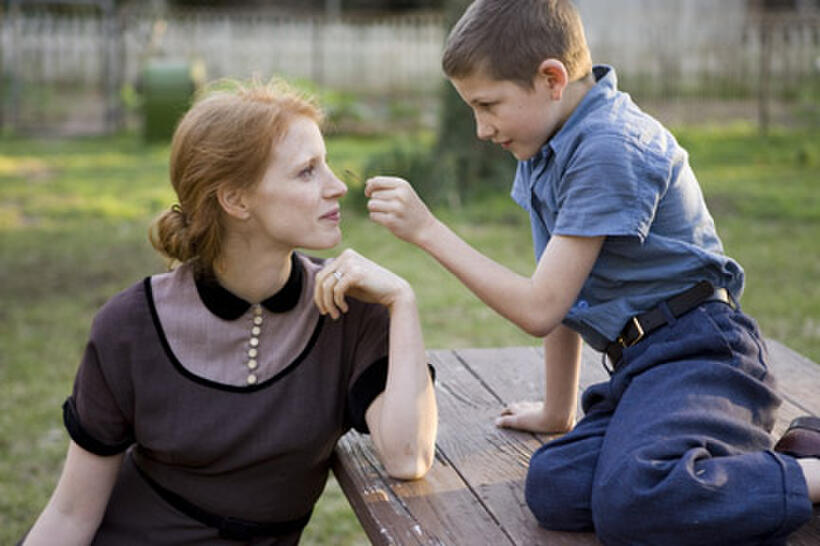 Jessica Chastain as Mrs. O'Brien and Tye Sheridan in ``The Tree of Life.''