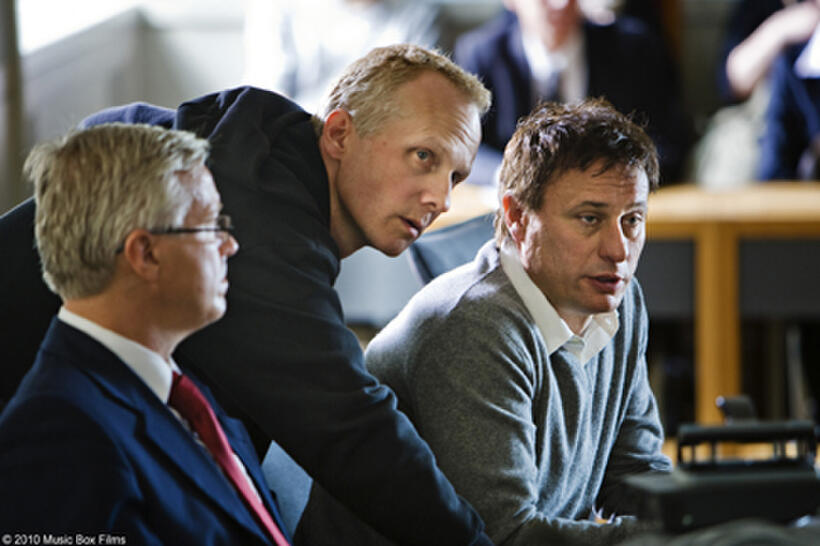 Director Niels Arden Oplev and Michael Nyqvist (right) on the set of "The Girl With the Dragon Tattoo."