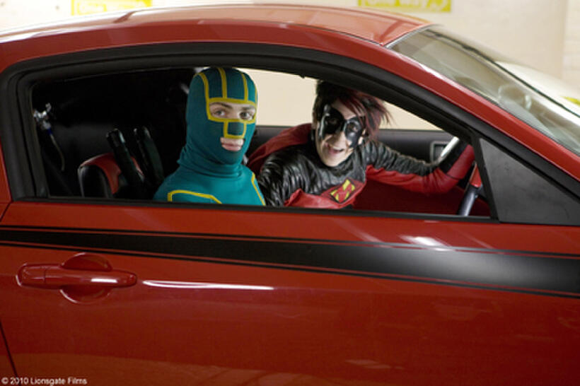 Aaron Johnson as Dave/Kick-Ass and Christopher Mintz-Plasse as Chris/Red Mist in "Kick-Ass."