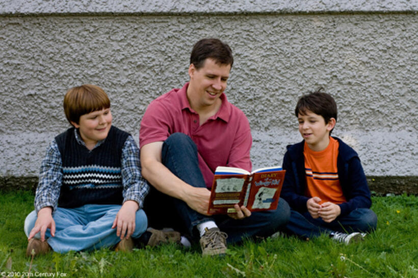 Robert Capron, author-executive producer Jeff Kinney and Zachary Gordon on the set of "Diary of a Wimpy Kid."