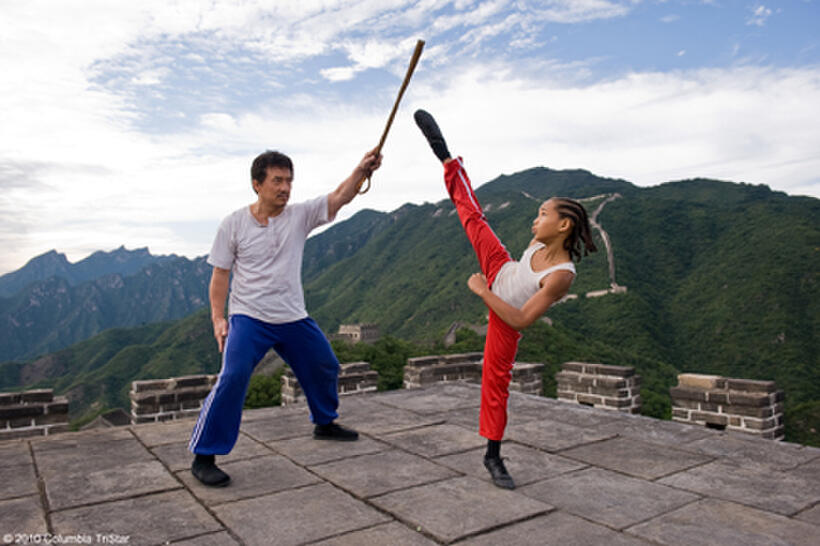 Jackie Chan as Mr. Han and Jaden Smith as Dre in "The Karate Kid."