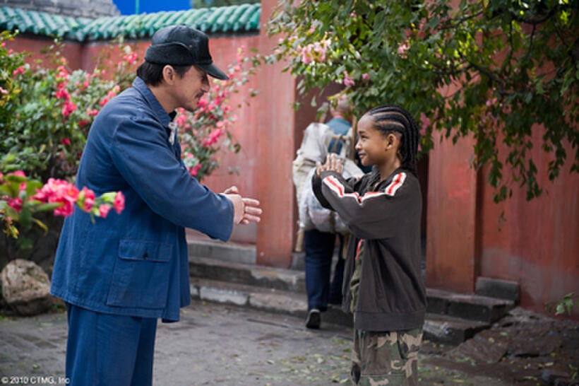 Jackie Chan as Mr. Han and Jaden Smith as Dre in "The Karate Kid."