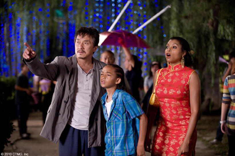  Jackie Chan as Mr. Han, Jaden Smith as Dre and Taraji P. Henson as Sherry in "The Karate Kid."