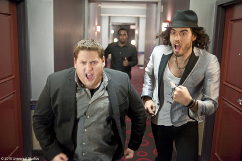 Jonah Hill as Aaron, Sean Combs as Sergio and Russell Brand as Aldous Snow in "Get Him to the Greek."