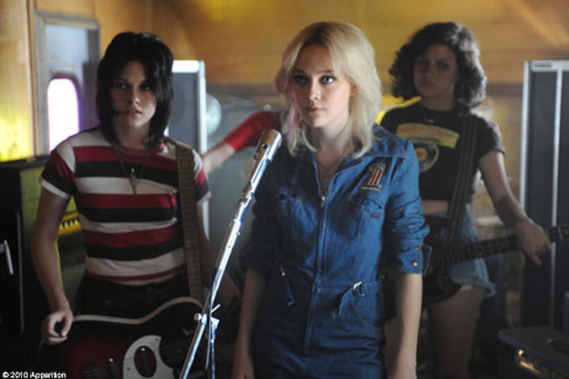 Dakota Fanning as Cherie Currie and Kristen Stewart as Joan Jett in "The Runaways."