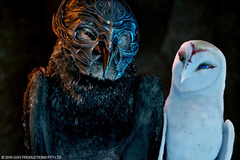 Metal Beak and Nyra in "Legend of the Guardians: The Owls of Ga'Hoole."