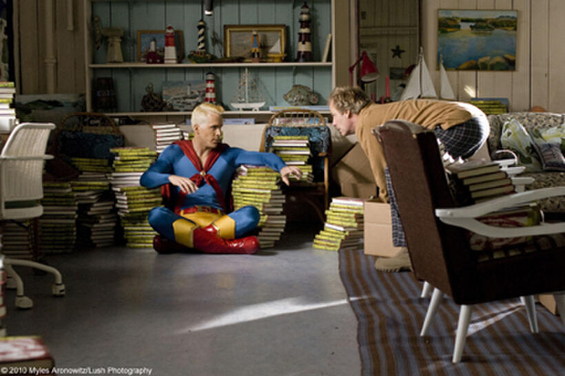 Ryan Reynolds as Captain Excellent and Jeff Daniels as Richard in "Paper Man."
