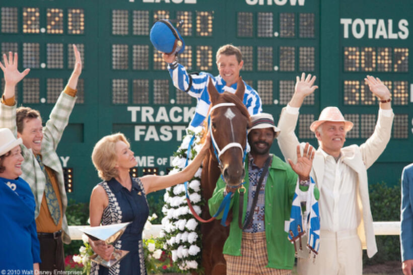 Margo Martindale as Miss Ham, Dylan Baker as Hollis Chenery, Diane Lane as Penny Chenery, Otto Thorwarth as Ron Turcotte, Nelsan Ellis as Eddie Sweat and John Malkovich as Lucien Laurin in "Secretariat."