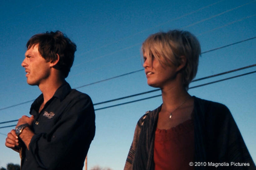 Scoot McNairy as Kaulder and Whitney Able as Sam in "Monsters."