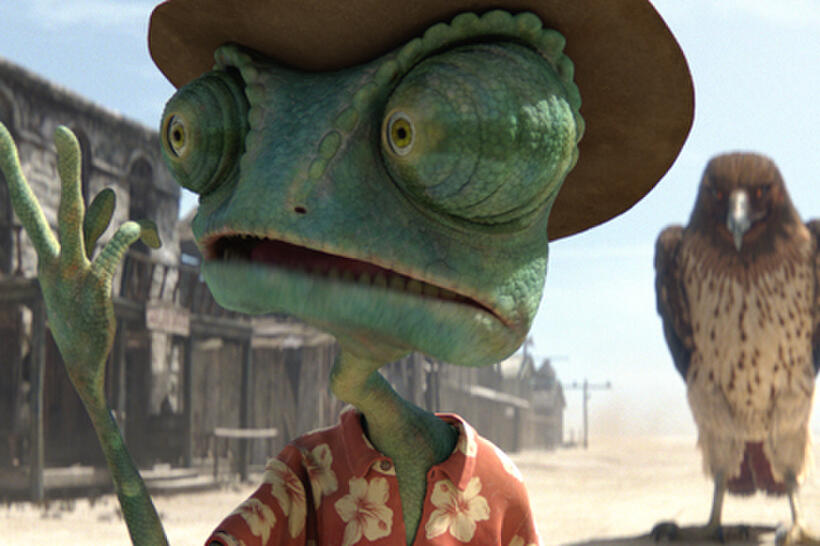 Rango and the Hawk in ``Rango.''