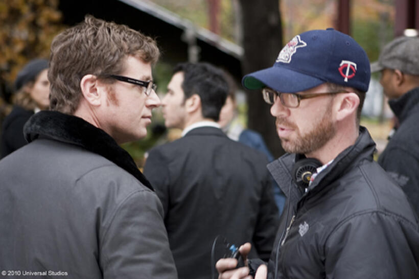 Producer M. Night Shyamalan, director John Erick Dowdle and executive producer Drew Dowdle on the set of "Devil."
