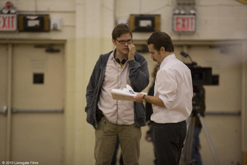 Filmmaker James C. Strouse and Sam Rockwell on the set of "The Winning Season."