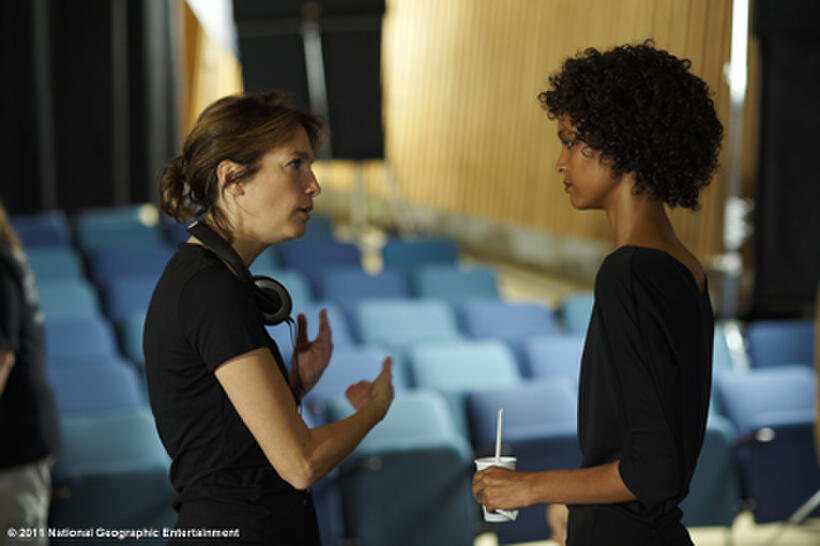 Sherry Hormann and Liya Kebede on the set of ``Desert Flower.''