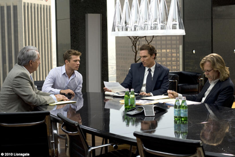 Bob Gunton as Cecil Dobbs, Ryan Phillippe as Louis Roulet, Matthew McConaughey as Mickey Haller and William H. Macy as Frank Levin in ``The Lincoln Lawyer.''
