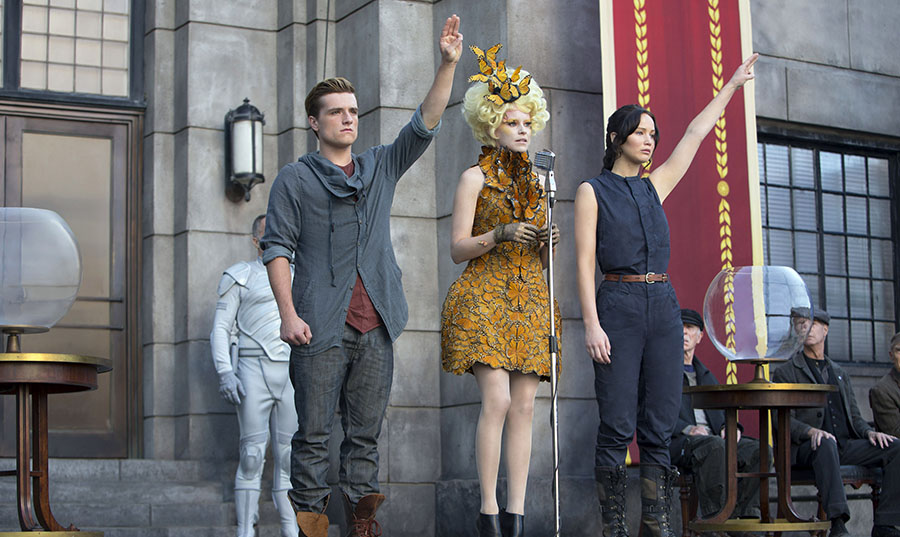Josh Hutcherson, Elizabeth Banks and Jennifer Lawrence in The Hunger Games: Catching Fire