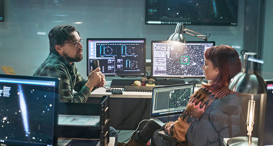 Leonardo DiCaprio and Jennifer Lawrence in Don't Look Up