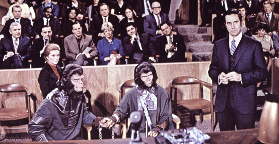 Roddy McDowall, Kim Hunter and Bradford Dillman in Escape from the Planet of the Apes