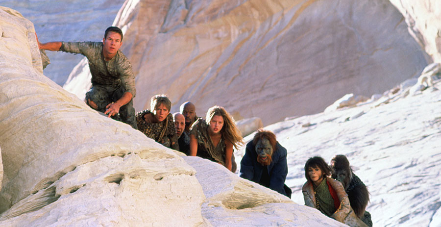 Mark Wahlberg, Luke Eberi, Erick Avari, Evan Dexter Parke, Estella Warren, Paul Giamatti and Helena Bonham Carter in Planet of the Apes (2001)