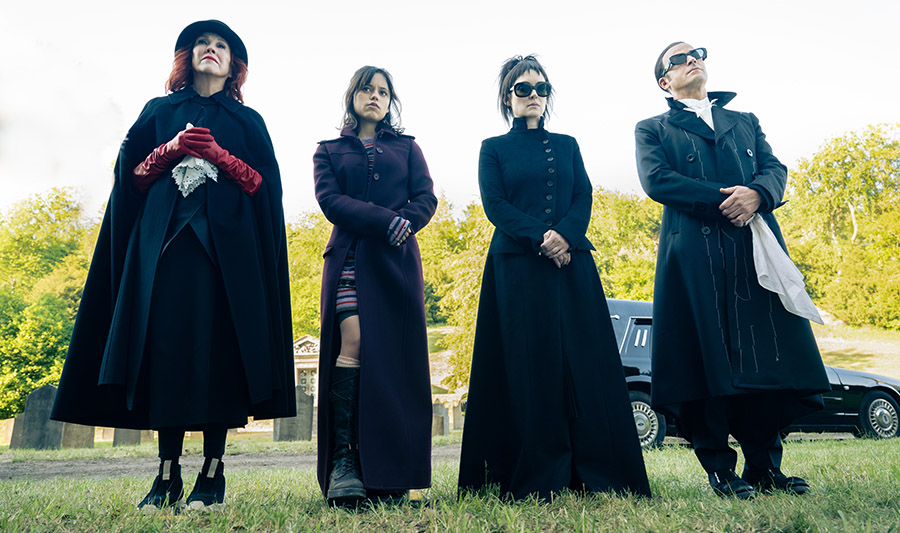 Catherine O'Hara, Jenna Ortega, Winona Ryder and Justin Theroux in Beetlejuice Beetlejuice