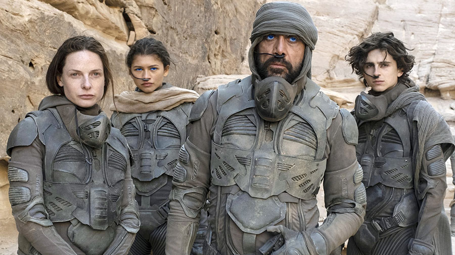 Rebecca Ferguson, Zendaya, Javier Bardem and Timothee Chalamet in Dune