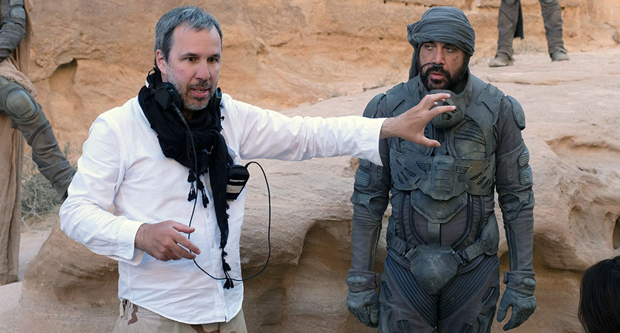 Denis Villeneuve and Javier Bardem on the set of Dune