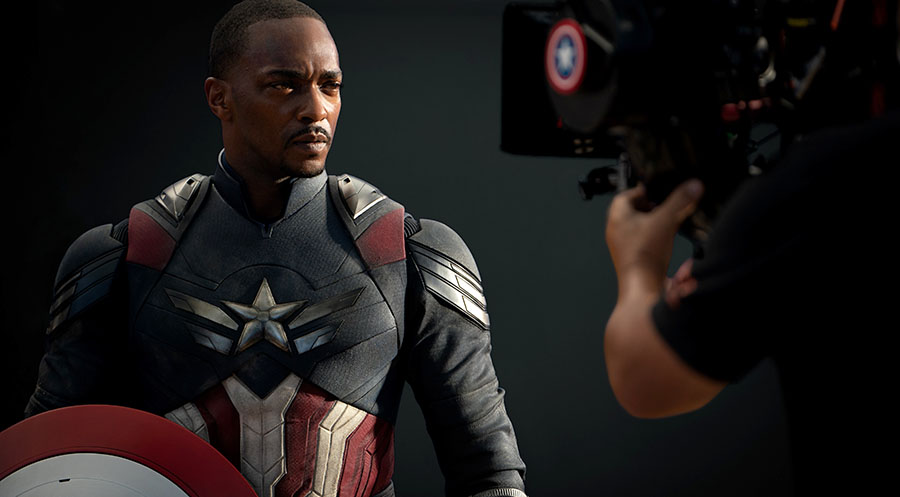 Anthony Mackie on the set of Captain America: Brave New World