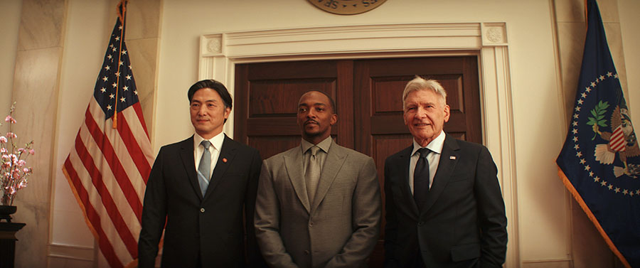 Takehiro Hira, Anthony Mackie and Harrison Ford in Captain America: Brave New World
