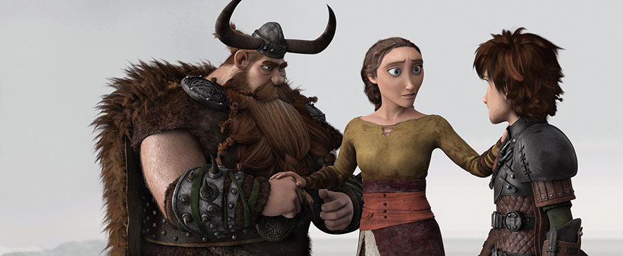 Stoick the Vast, Valka and Hiccup in How to Train Your Dragon 2