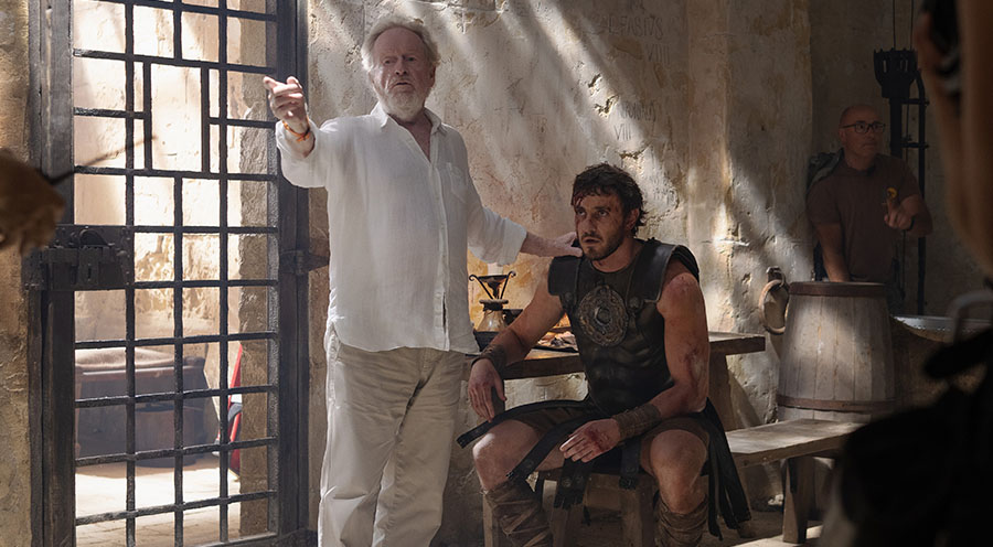 Ridley Scott and Paul Mescal on the set of Gladiator II