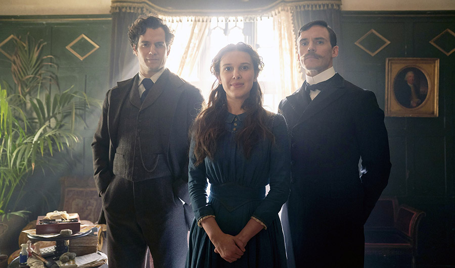 Henry Cavill, Millie Bobby Brown and Sam Clafin in Enola HOlmes