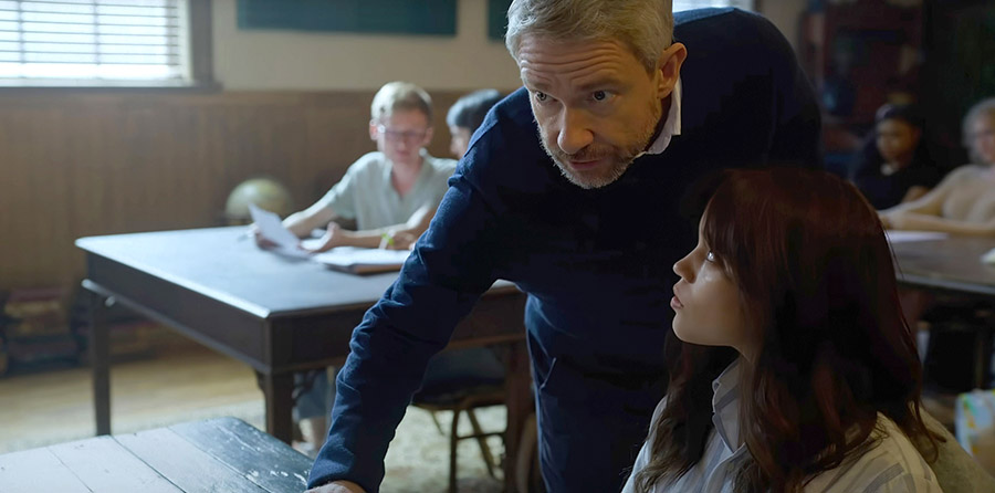 Martin Freeman and Jenna Ortega in Miller's Girl