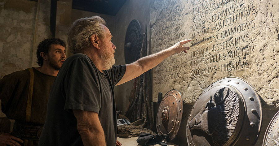 Paul Mescal and Ridley Scott on the set of Gladiator II